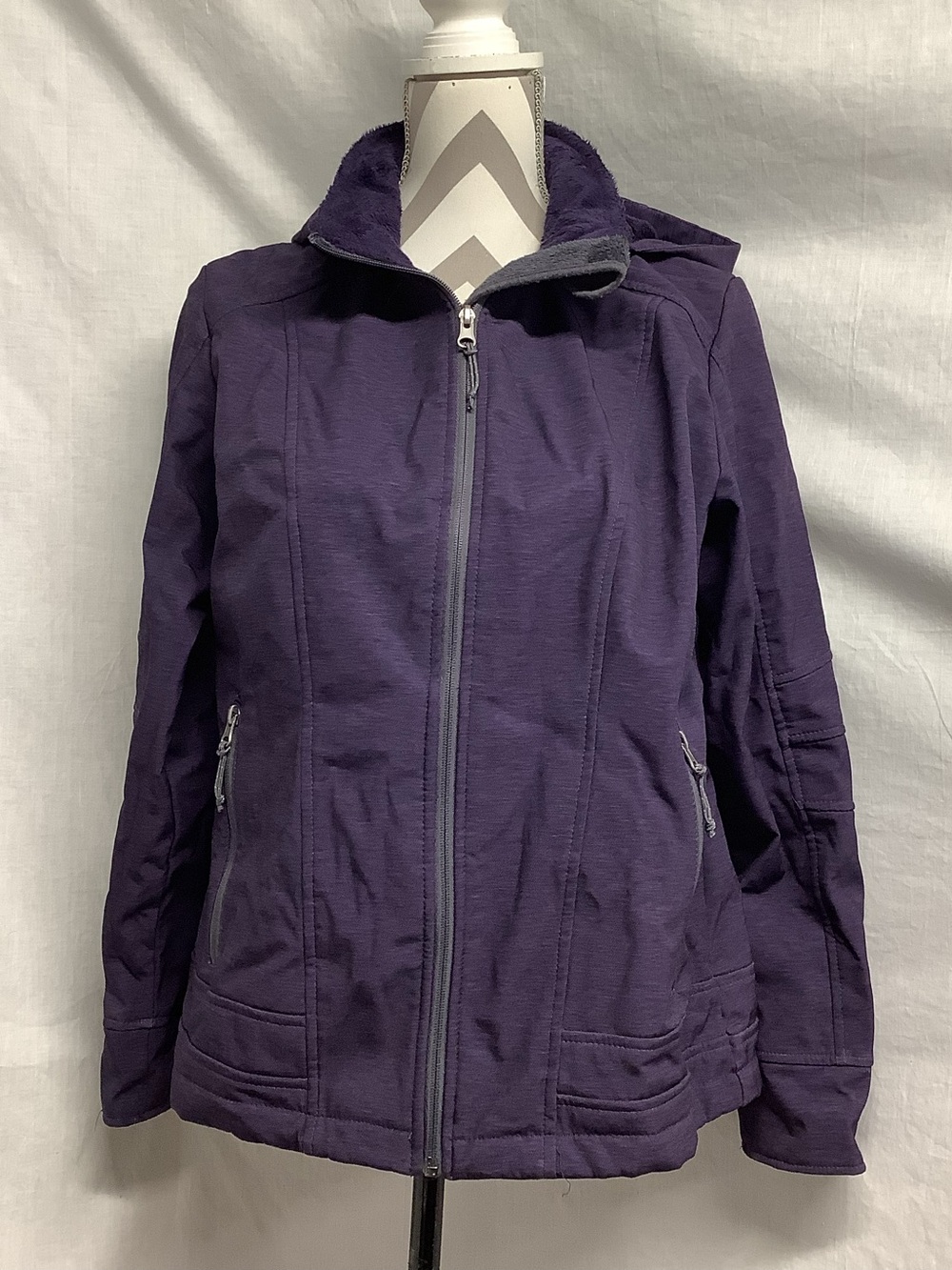 Women's Free Country “Live in it” Purple Hooded Zip softshell Jacket Sz PL